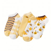 5 pairs Cute and Comfy Bee and Checkered Print Low Cut Ankle Socks for Women 5 pairs Cute and Comfy Bee and Checkered Print Low Cut Ankle Socks for Women