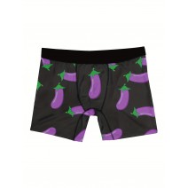 Men's Purple Eggplant Print Boxer Briefs - Breathable and Comfy High Stretch Trunks Men's Purple Eggplant Print Boxer Briefs - Breathable and Comfy High Stretch Trunks