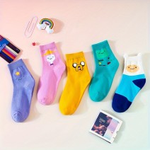 5 Pairs Cartoon Print Socks, Funny & Breathable Mid Tube Socks, Women's Stockings & Hosiery 5 Pairs Cartoon Print Socks, Funny & Breathable Mid Tube Socks, Women's Stockings & Hosiery
