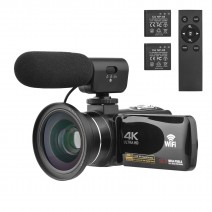 4K Digital Video Camera WiFi Camcorder DV Recorder 56MP 18X Digital Zoom 3.0 Inch IPS Touchscreen Supports Face Detection IR Night Vision Anti-shake with 2pcs Batteries + Remote Control + Carry Bag + External Microphone + 0.39X Wide Angle Lens 4K Digital Video Camera WiFi Camcorder DV Recorder 56MP 18X Digital Zoom 3.0 Inch IPS Touchscreen Supports Face Detection IR Night Vision Anti-shake with 2pcs Batteries + Remote Control + Carry Bag + External Microphone + 0.39X Wide Angle Lens