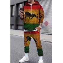 Men's Lion Print Pocket Hoodie and Sweatpants Sport Suit Men's Lion Print Pocket Hoodie and Sweatpants Sport Suit