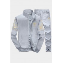 Gray Graphic Print Zip-up Hoodie and Sweatpants Men's Sports Suit Gray Graphic Print Zip-up Hoodie and Sweatpants Men's Sports Suit