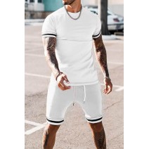 White Striped Short Sleeve T-shirt and Drawstring Shorts Men's Set White Striped Short Sleeve T-shirt and Drawstring Shorts Men's Set