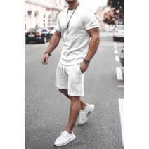 White Solid Short Sleeve Top and Shorts Men's Sports Set White Solid Short Sleeve Top and Shorts Men's Sports Set