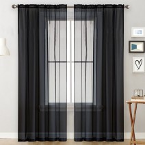 Sheer Curtains Living Room Rod Pocket Window Curtain Panels Bedroom Semi Sheer Voile Curtains Black (39''Wx51''L,2 Panels) Sheer Curtains Living Room Rod Pocket Window Curtain Panels Bedroom Semi Sheer Voile Curtains Black (39''Wx51''L,2 Panels)